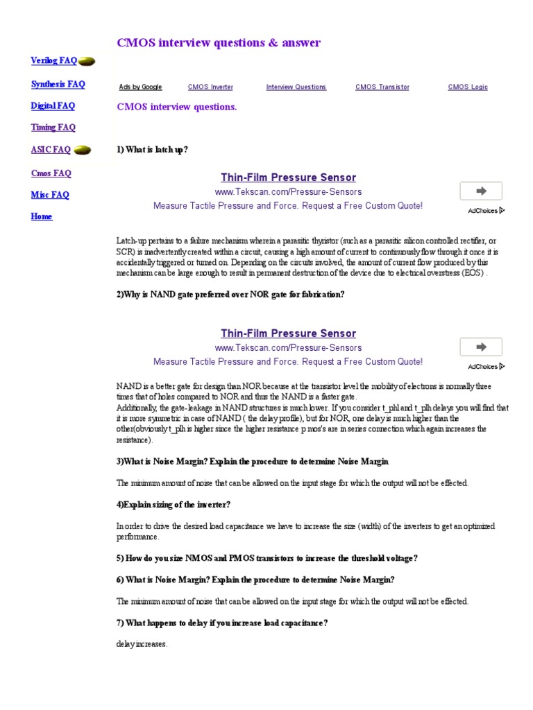 CMOS Interview Questions | PDF | Mosfet | Cmos