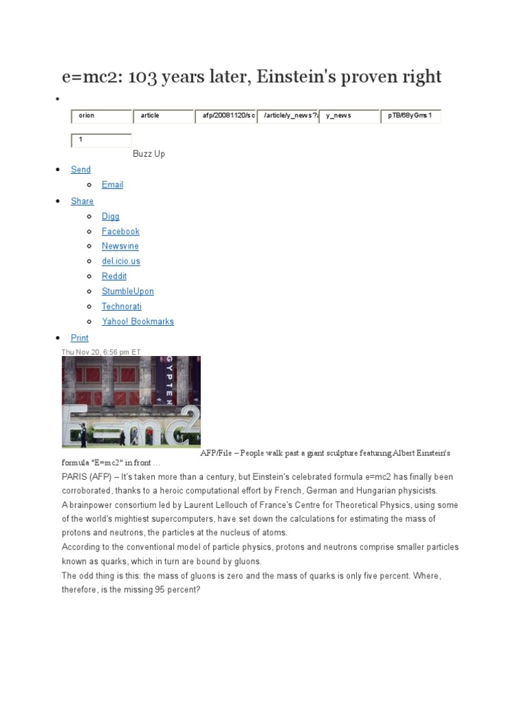 E=mc² Proven After 103 Years | PDF | Particle Physics | Proton