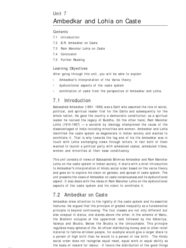Ambedkar and Lohia on Caste System | PDF | Caste | Dalit