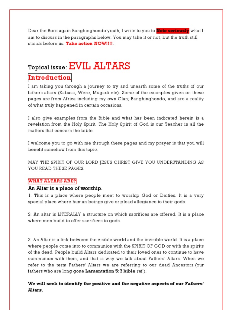 Evil Altars Book Of Genesis Repentance
