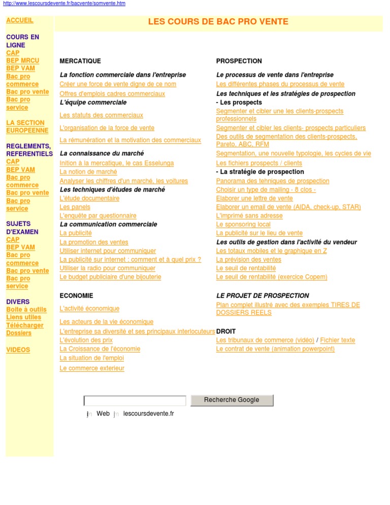 Cours De Vente Bac Pro Sodles Commercialisation