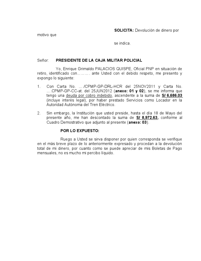 SOLICITA Devolución de dinero por