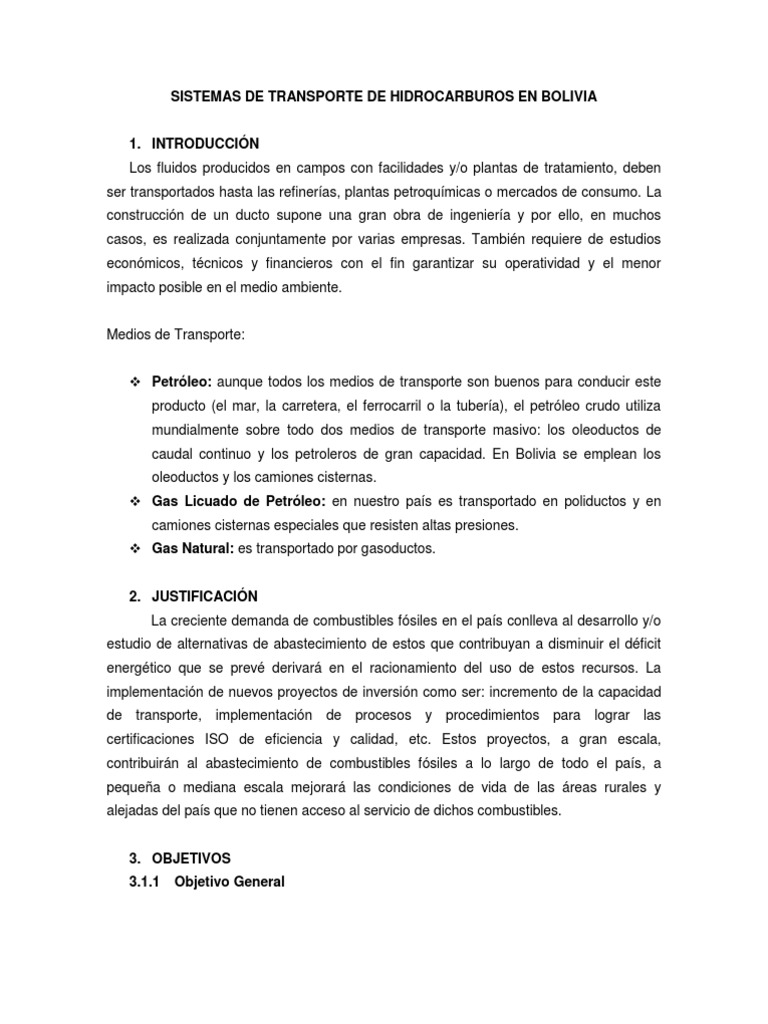 Transporte de Hidrocarburos en Bolivia | PDF | Refinería de petróleo ...
