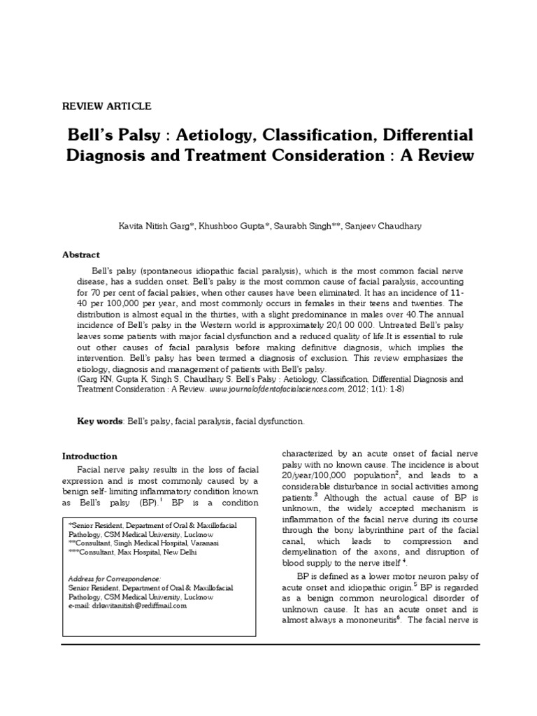 Bell S Palsy Aetiology, Classification, Differential Diagnosis and