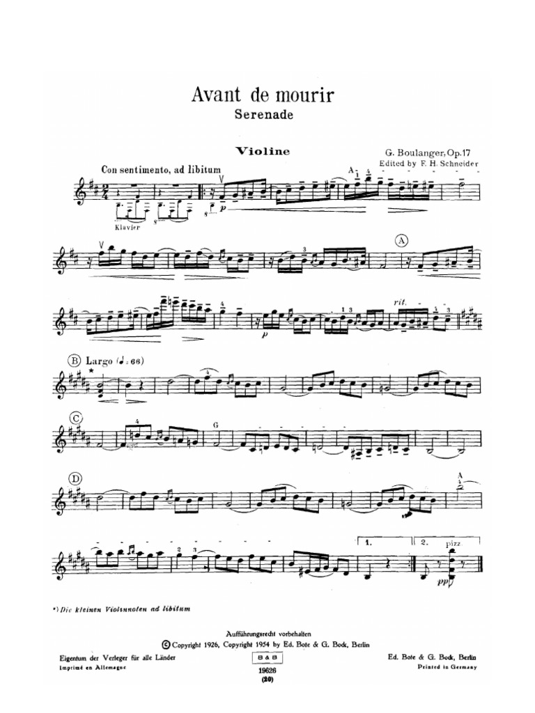 Boulanger Serenade For Violin and Piano PDF