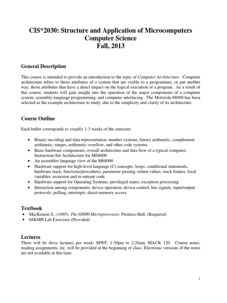 CIS 2030: Structure and Application of Microcomputers Computer Science ...