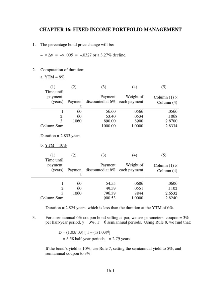 Chapter 16 Fixed Portfolio Management PDF Bond Duration