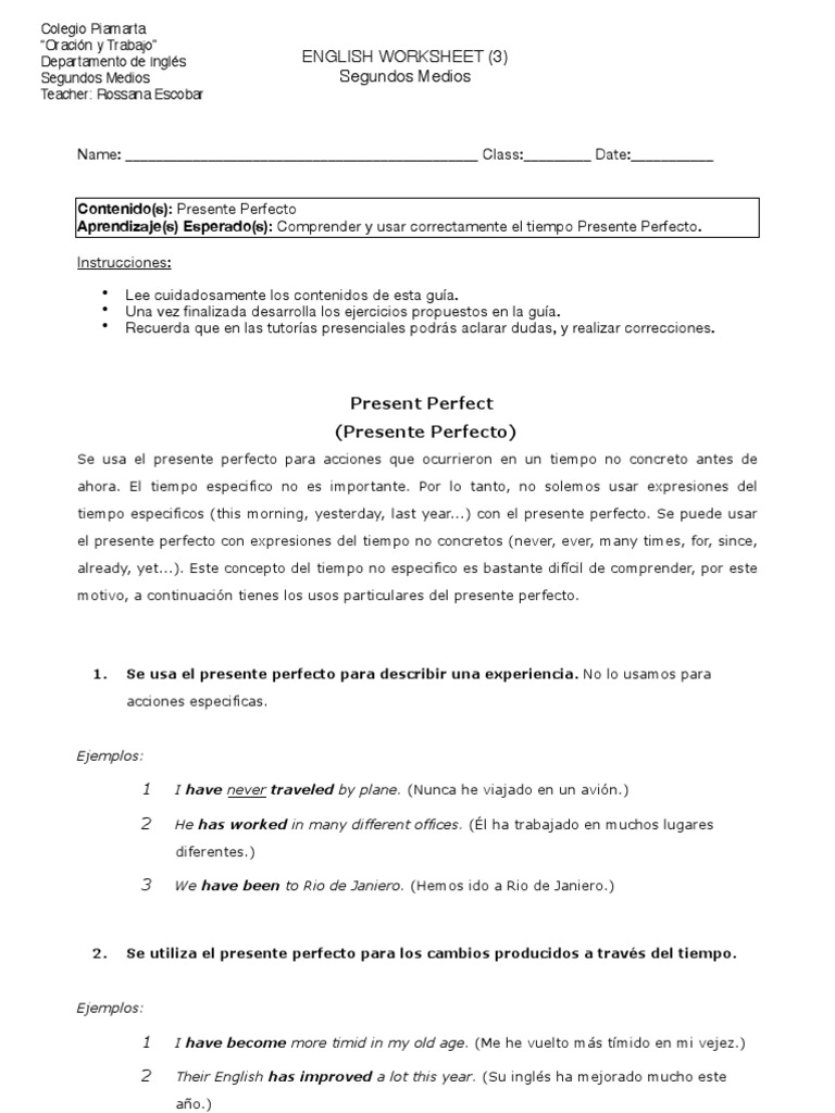 Presente Perfecto | PDF | Perfecto (gramática) | Verbo