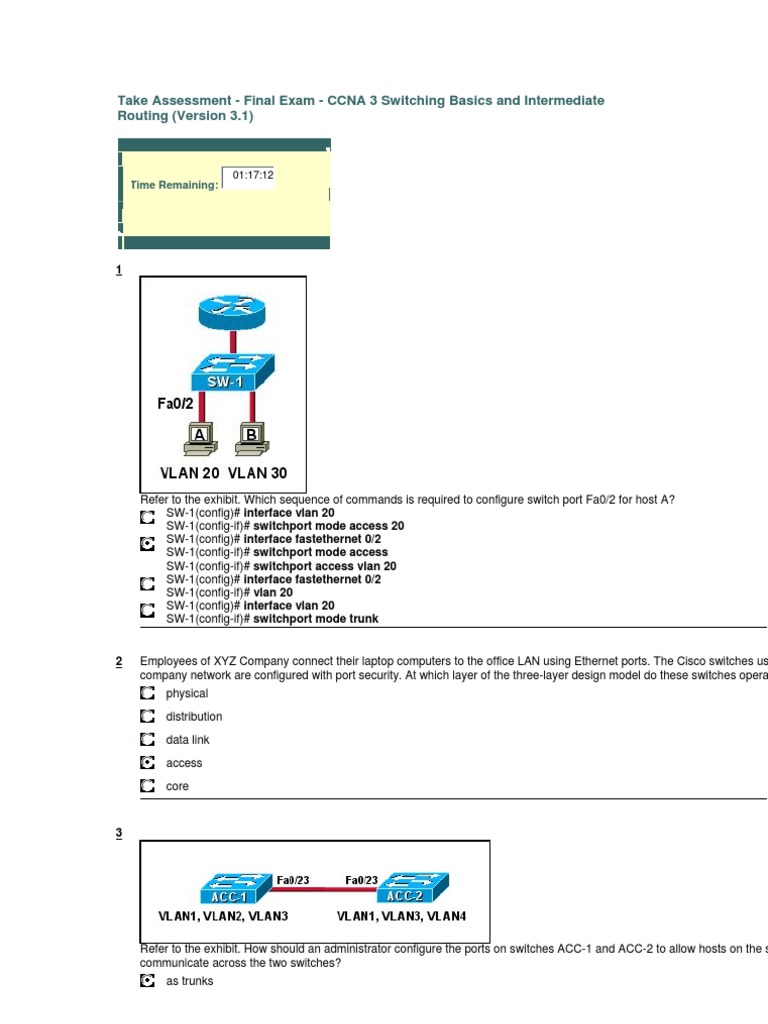 Take Assessment - Final Exam - CCNA 3 Switching Basics and Intermediate ...