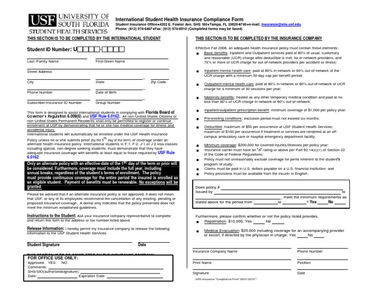 International Student Health Insurance Compliance Form | PDF | Patient ...