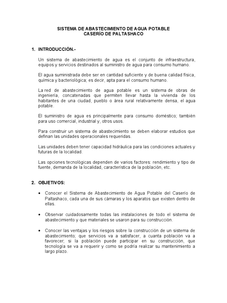 Sistema de Abastecimiento de Agua Potable | PDF | Red de abastecimiento ...
