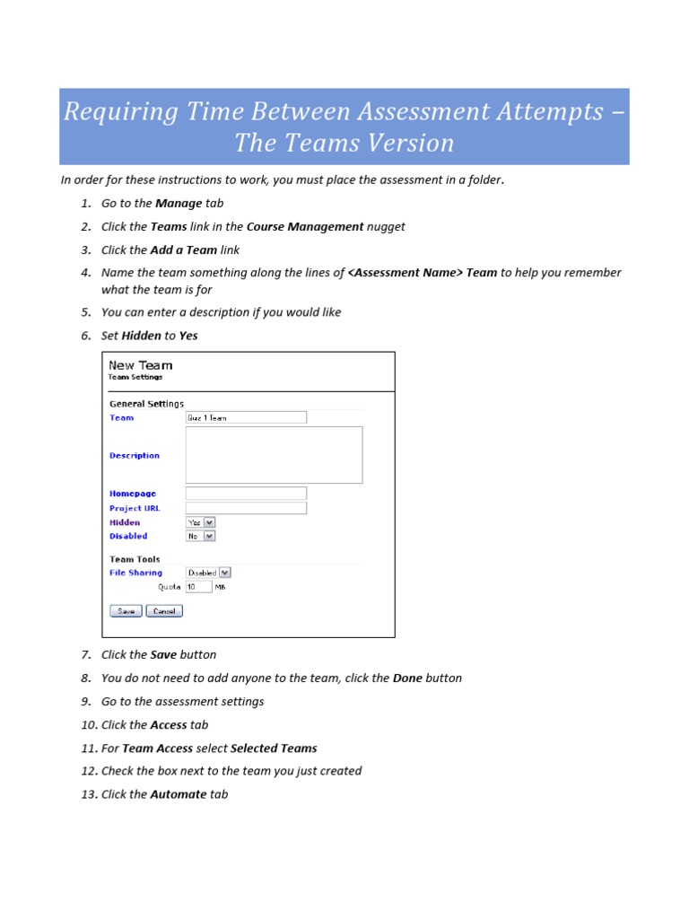 Requiring Time Between Assessment Attempts - The Teams Version | PDF ...