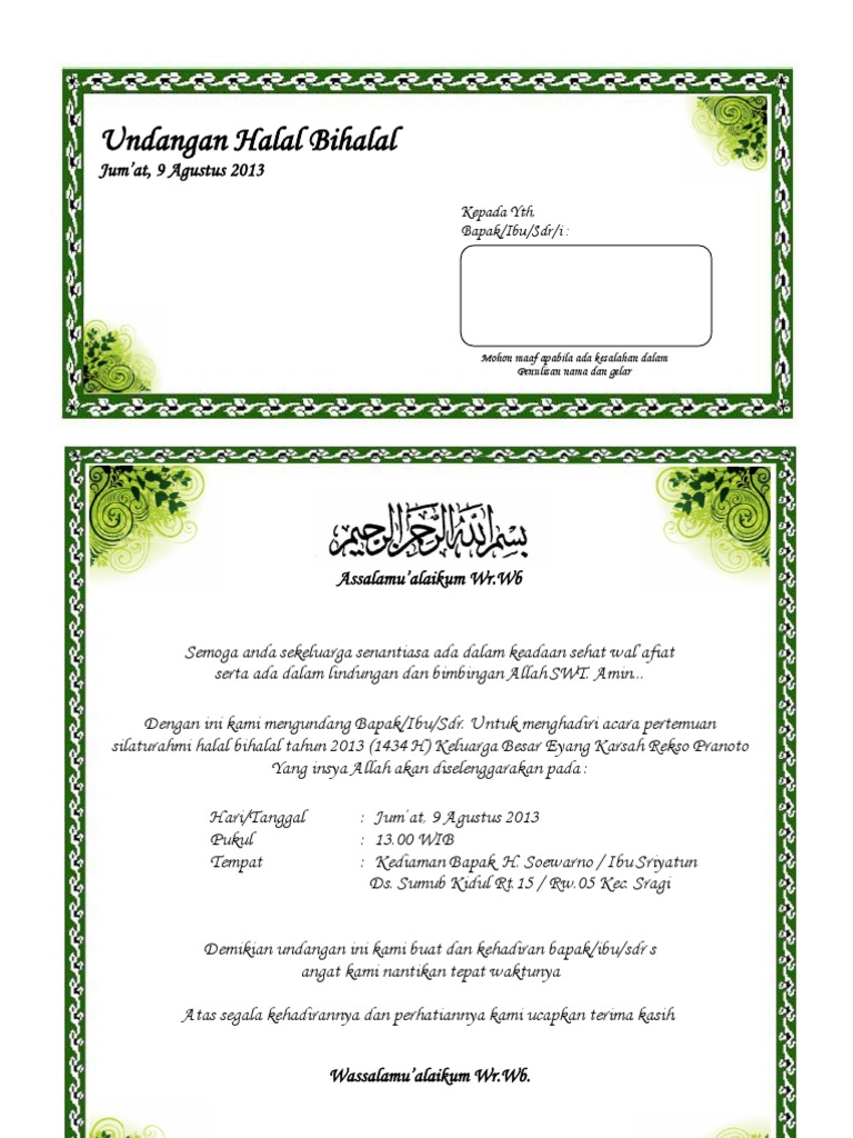 Contoh Surat Undangan Syukuran Pernikahan