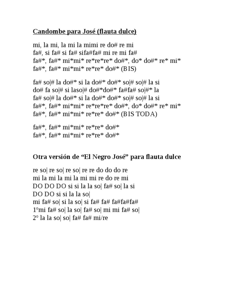Candombe para José en Flauta Dulce | PDF | Musicología | Teoría musical