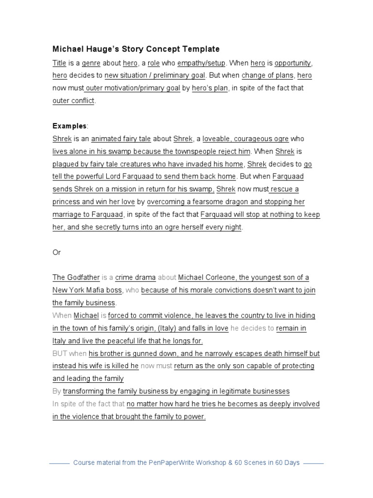 Michael Hauge's Story Concept Template | PDF | Mystery, Thriller ...