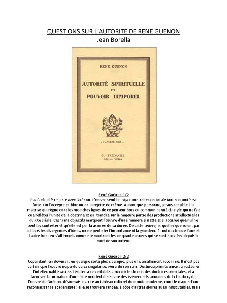 Questions Sur L'autorite de Rene Guenon | PDF | Essence (concept) | Jésus