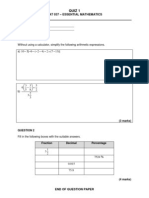 MAT 037 Essential Mathematics Quiz 1