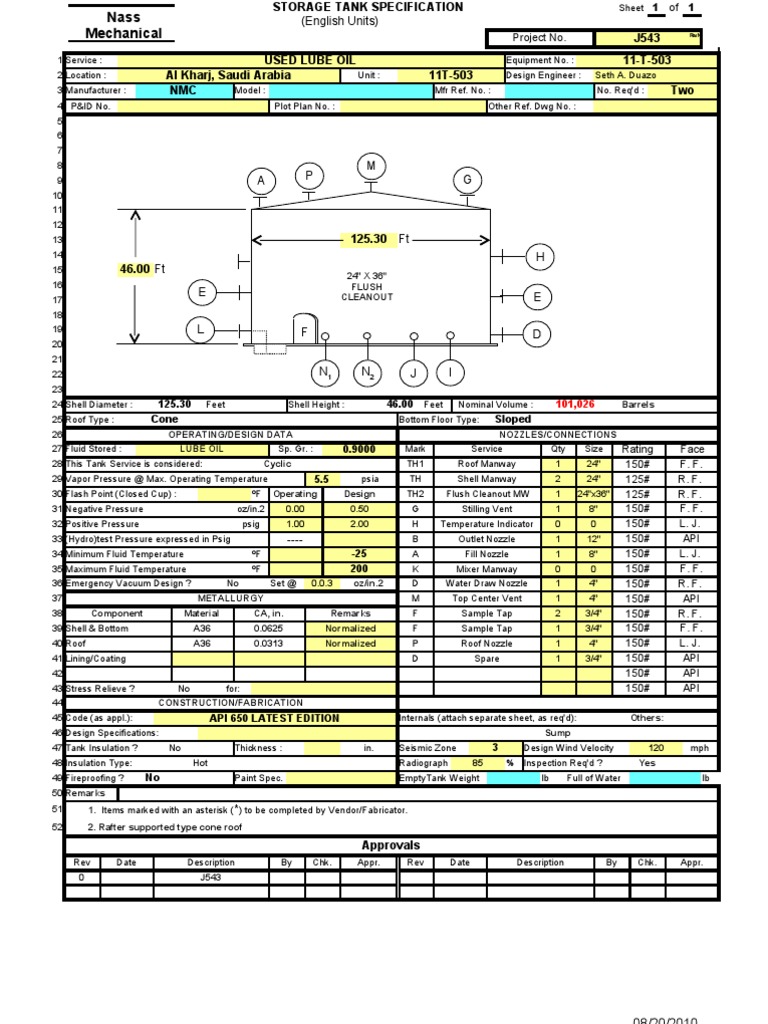 API 650 Storage Tank Design Specs | PDF | Foot (Unit) | Shell (Projectile)