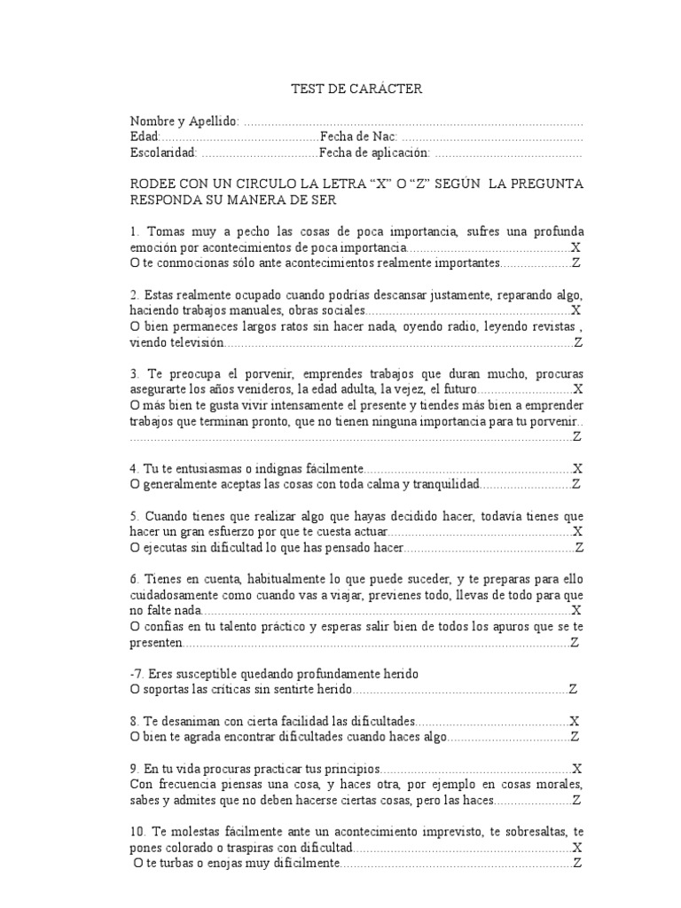 Test de Carácter: Evaluación Personal | PDF