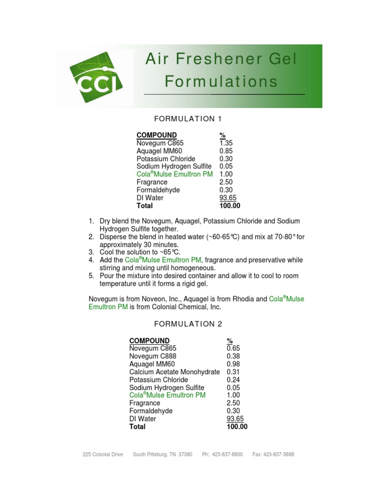 Air Freshener Gel Formulations PDF