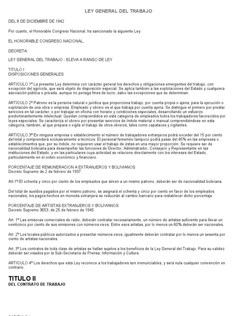 Ley General Del Trabajo PDF Tiempo