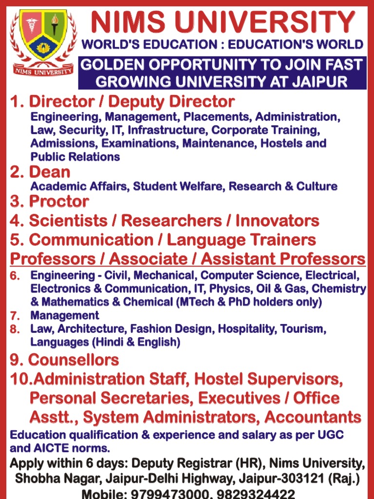 Career Opportunities at NIMS University | PDF