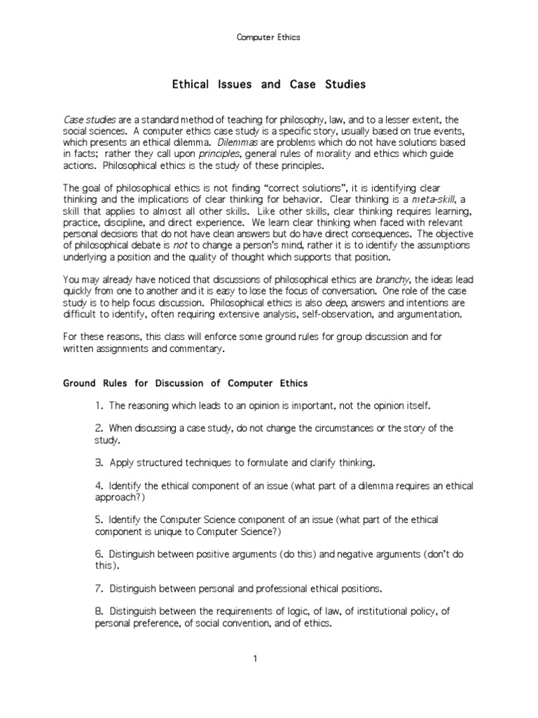 Ethical Issues and Case Studies: Computer Ethics | PDF