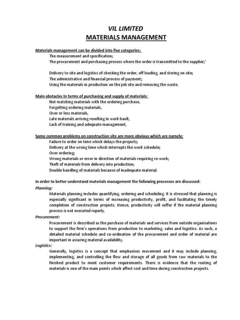 Material Management PDF PDF Logistics Procurement