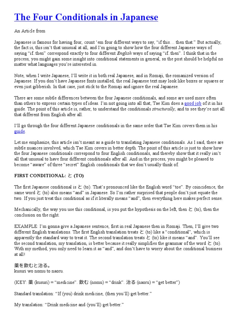 Japanese Conditionals Explained | PDF | Japanese Language | English ...