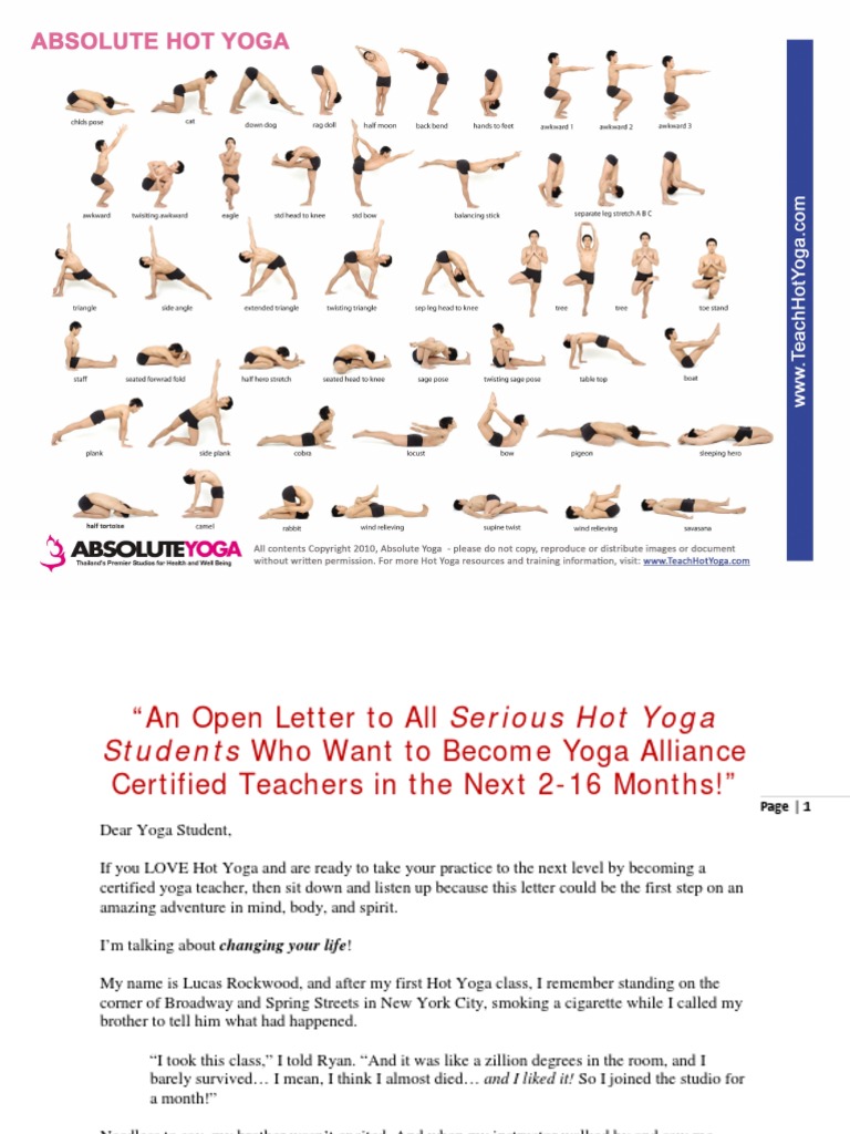 Absolute Hot Yoga Pose Chart Teacher Education Yoga