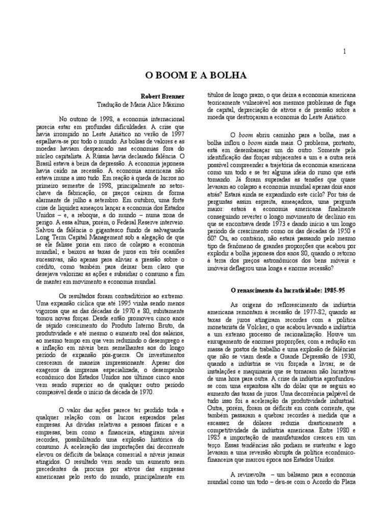 Brenner o Boom e A Bolha PDF | PDF