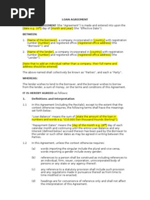 loan agreement free sample