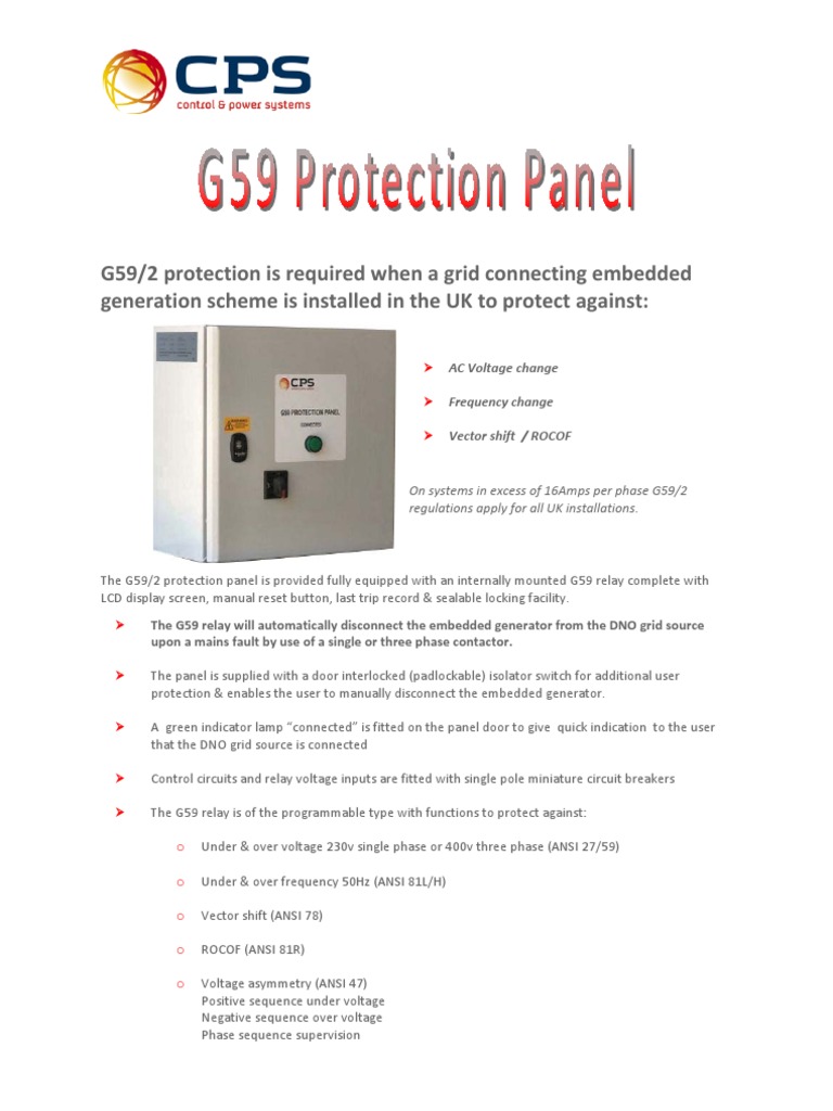 G59 Control Panel PDF Relay Electrical Grid