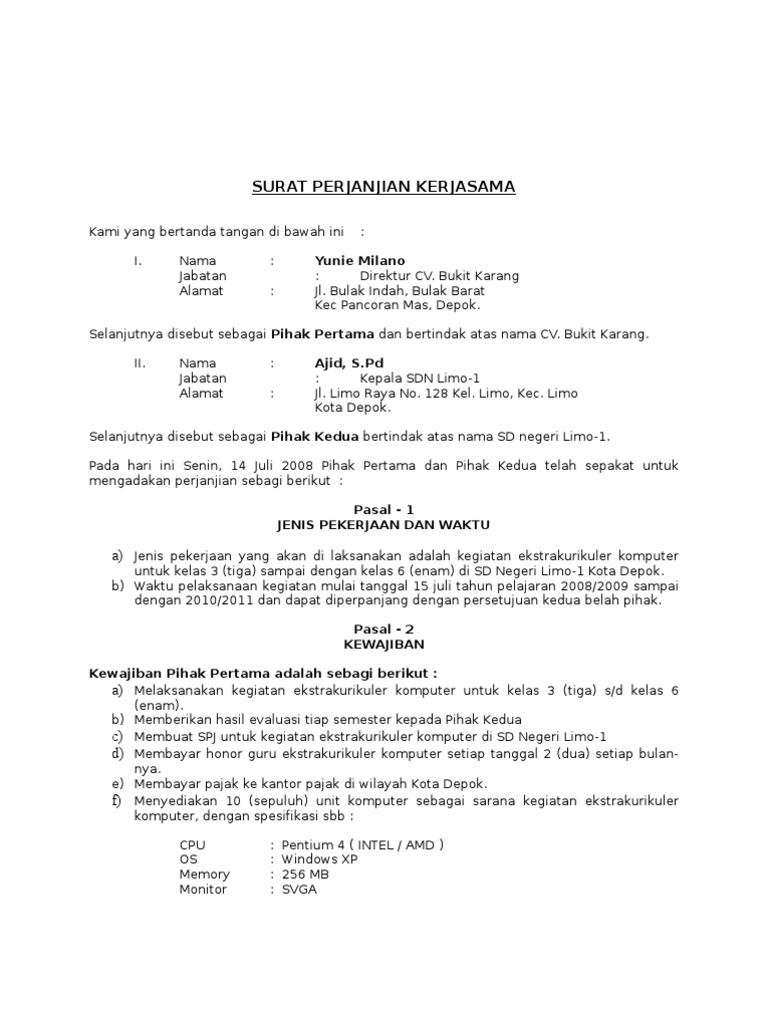 Surat Perjanjian Kerjasama Doc