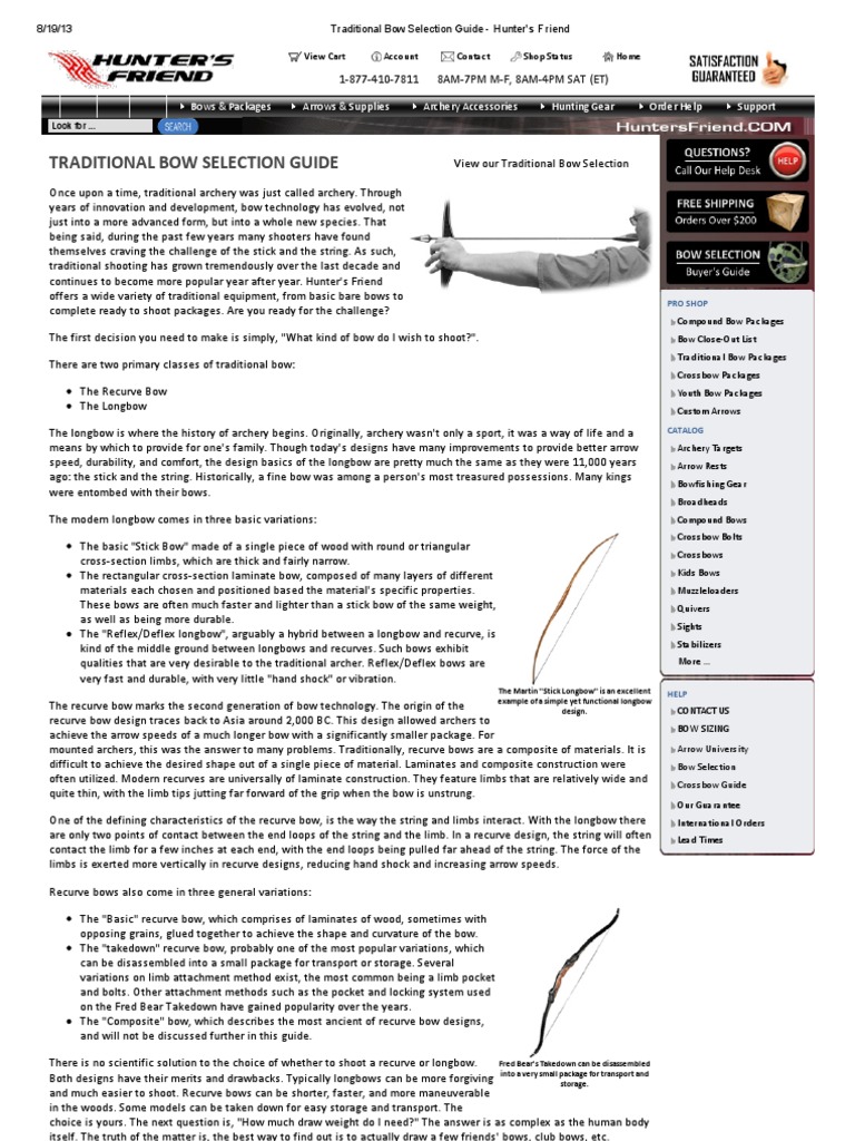 Traditional Bow Selection Guide Hunter's Friend PDF Bow And Arrow