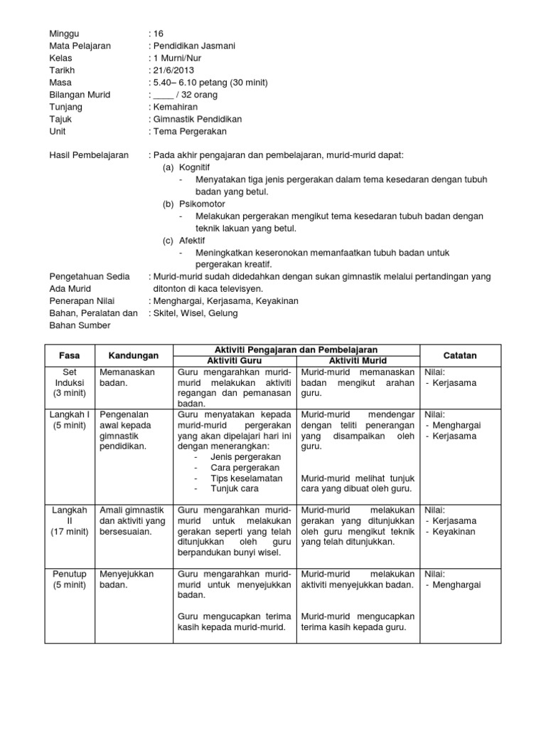 Contoh Rph Untuk Pendidikan Jasmani Tingkatan 1 Pdf