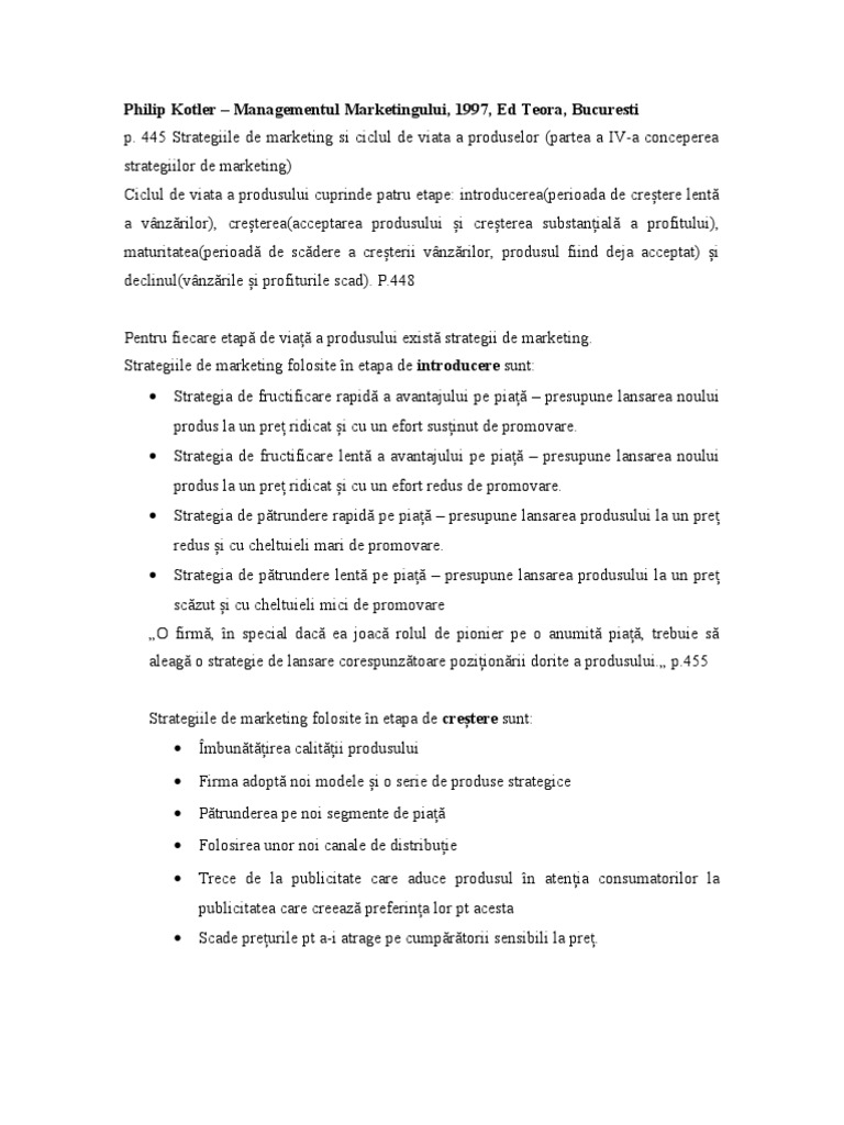Philip Kotler Managementul Marketingului citate