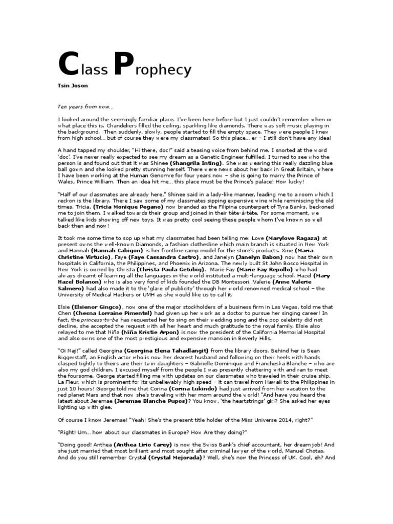 Class prophecy example pdf image