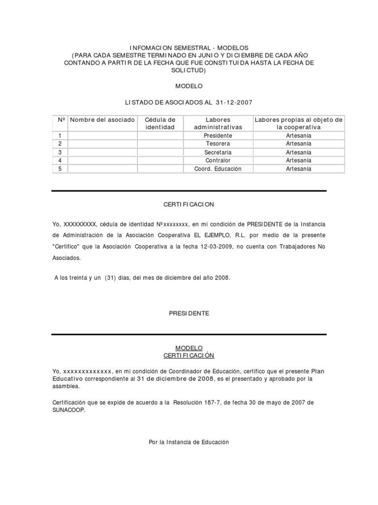 Informacion Semestral Cooperativas Cooperativa Cheque