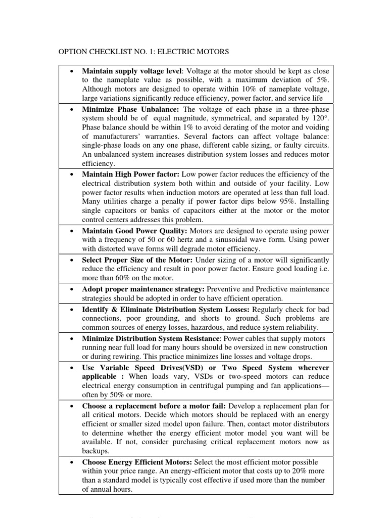 Optionchecklistno1 Electric Motors | PDF