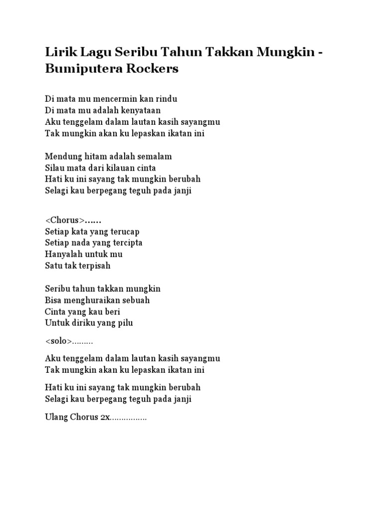 Lirik Lagu Seribu Tahun Takkan Mungkin Pdf