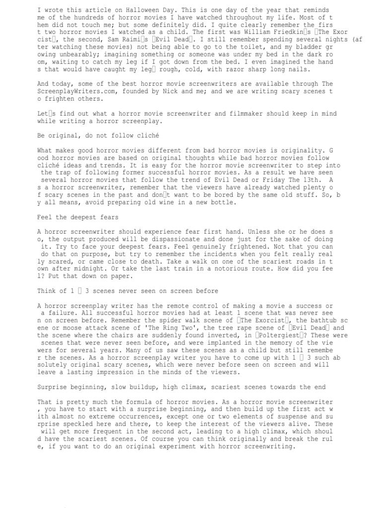 Tips for Writing a Horror Screenplay | PDF | Horror Films | Screenplay