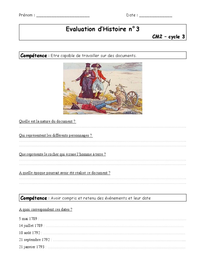 Evaluation Sur La Révolution Française Cm2 Avec Correction CM2 EVA Révolution | PDF | Révolution française | France