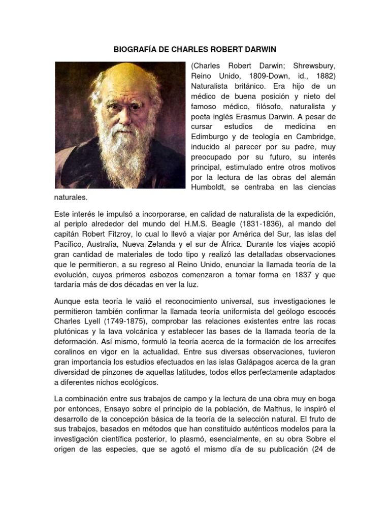 BIOGRAFÍA DE CHARLES ROBERT DARWIN Charles Darwin