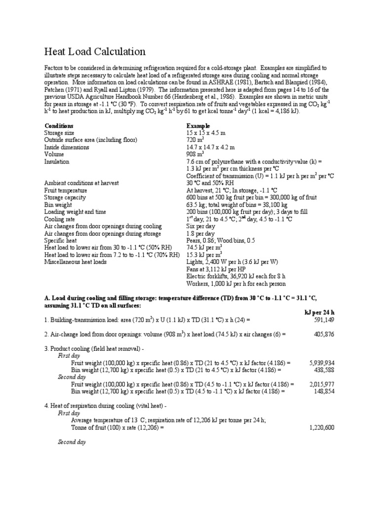 Cold Room Heat Load Calculation Guide | PDF | Refrigeration | Air ...