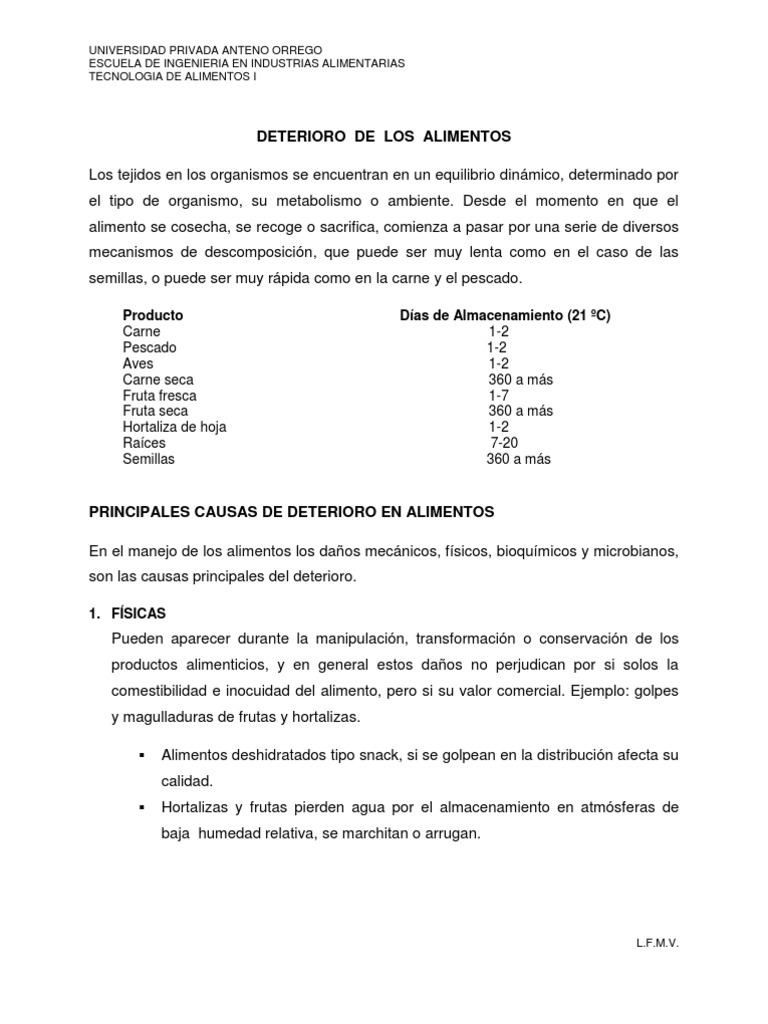 Causas del Deterioro de Alimentos | PDF | Enzima | Antioxidante
