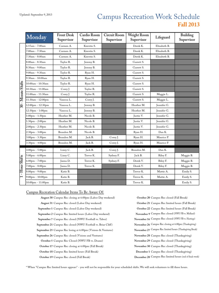 Fall 2013 Campus Recreation Schedule | PDF | Sports | Leisure