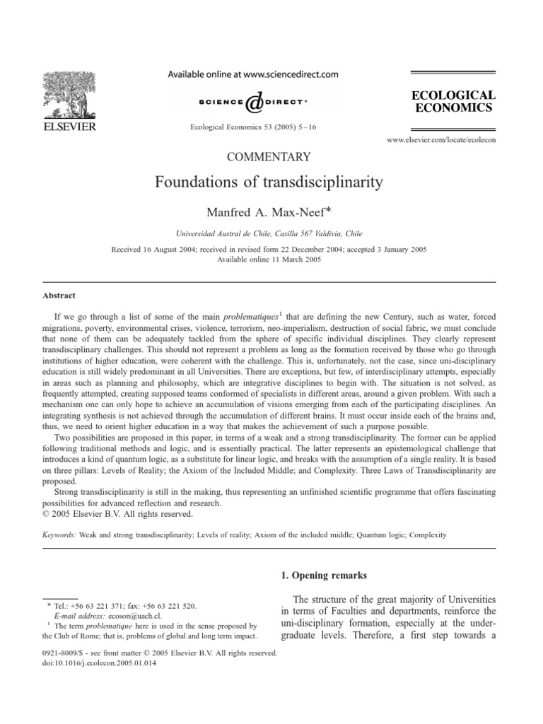 Max Neef Foundations of Transdisciplinarity | PDF | Interdisciplinarity ...