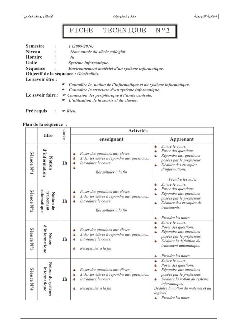 Fiche technique : Système informatique | PDF | Informatique | Matériel ...