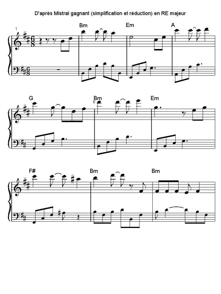 Gratuite A Imprimer Partition Piano Mistral Gagnant Facile Pdf Mistral Gagnant Renaud Partition Piano | PDF